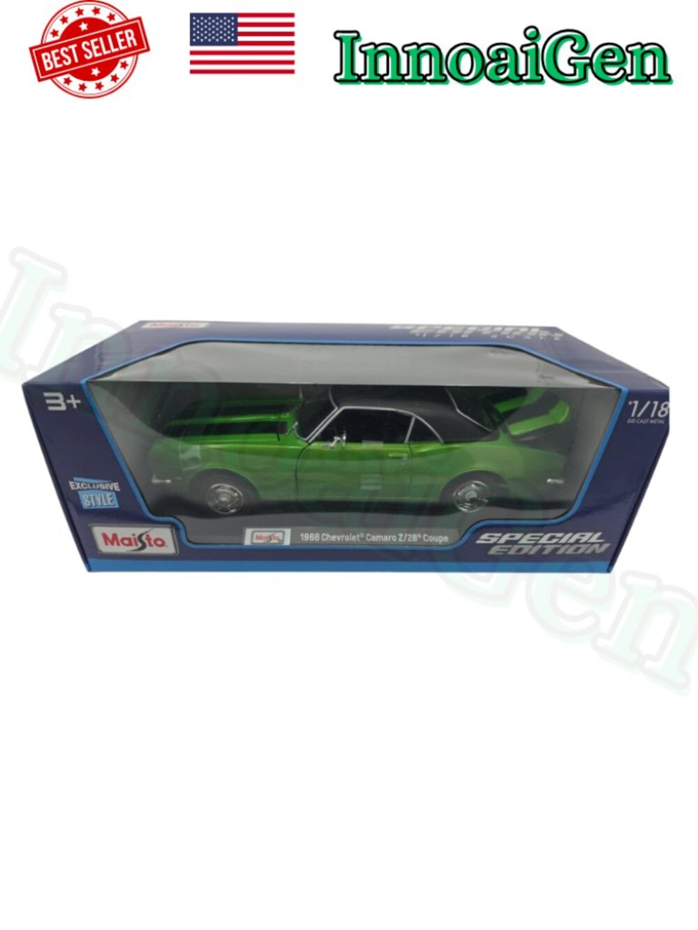 Maisto 1968 Chevrolet Camaro Z/28 Coupe 1:18 Special Edition Diecast Green NIB